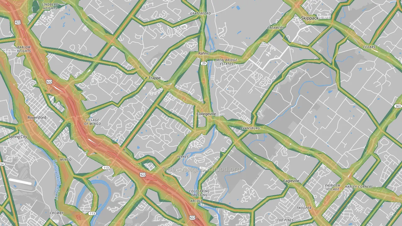Collegeville, PA Map of Noise Levels in Collegeville
