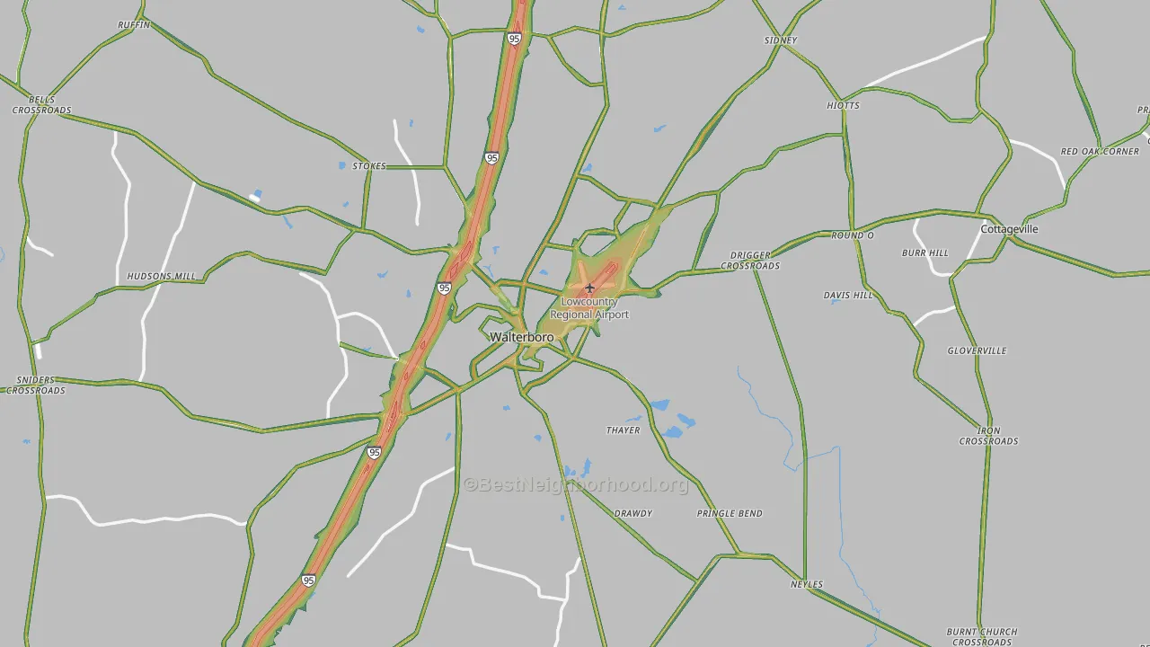 Colleton County, SC Map of Noise Levels in Colleton County