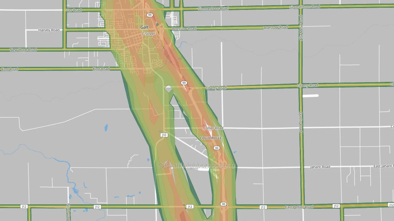 Collierville, CA Map of Noise Levels in Collierville
