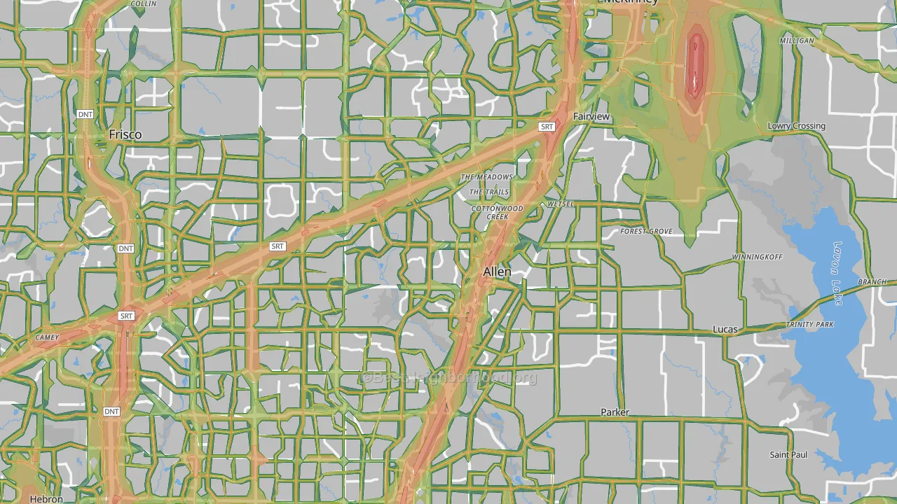 Collin County, TX Map of Noise Levels in Collin County