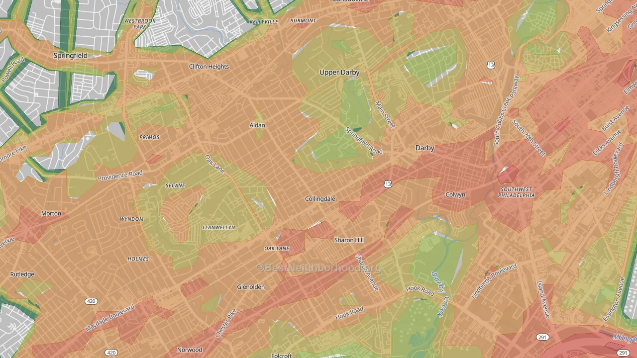 Collingdale, PA Map of Noise Levels in Collingdale