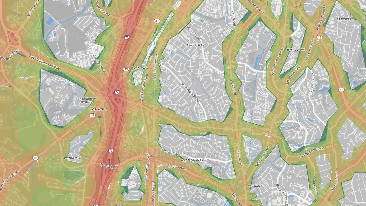 Collingwood, Charlotte, NC Map of Noise Levels in Collingwood