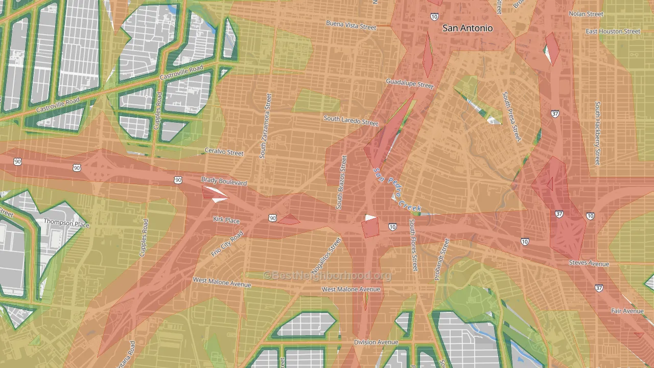 Collins Gardens, San Antonio, TX Map of Noise Levels in Collins Gardens