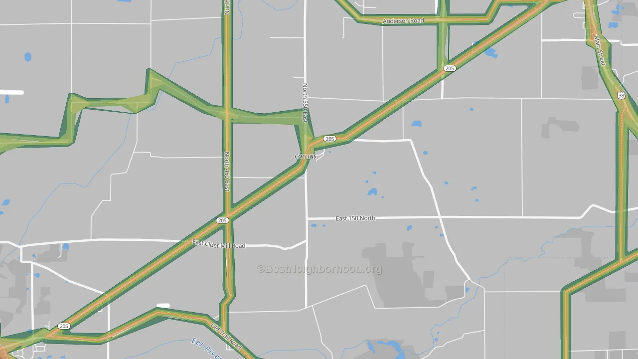 Collins, IN Map of Noise Levels in Collins