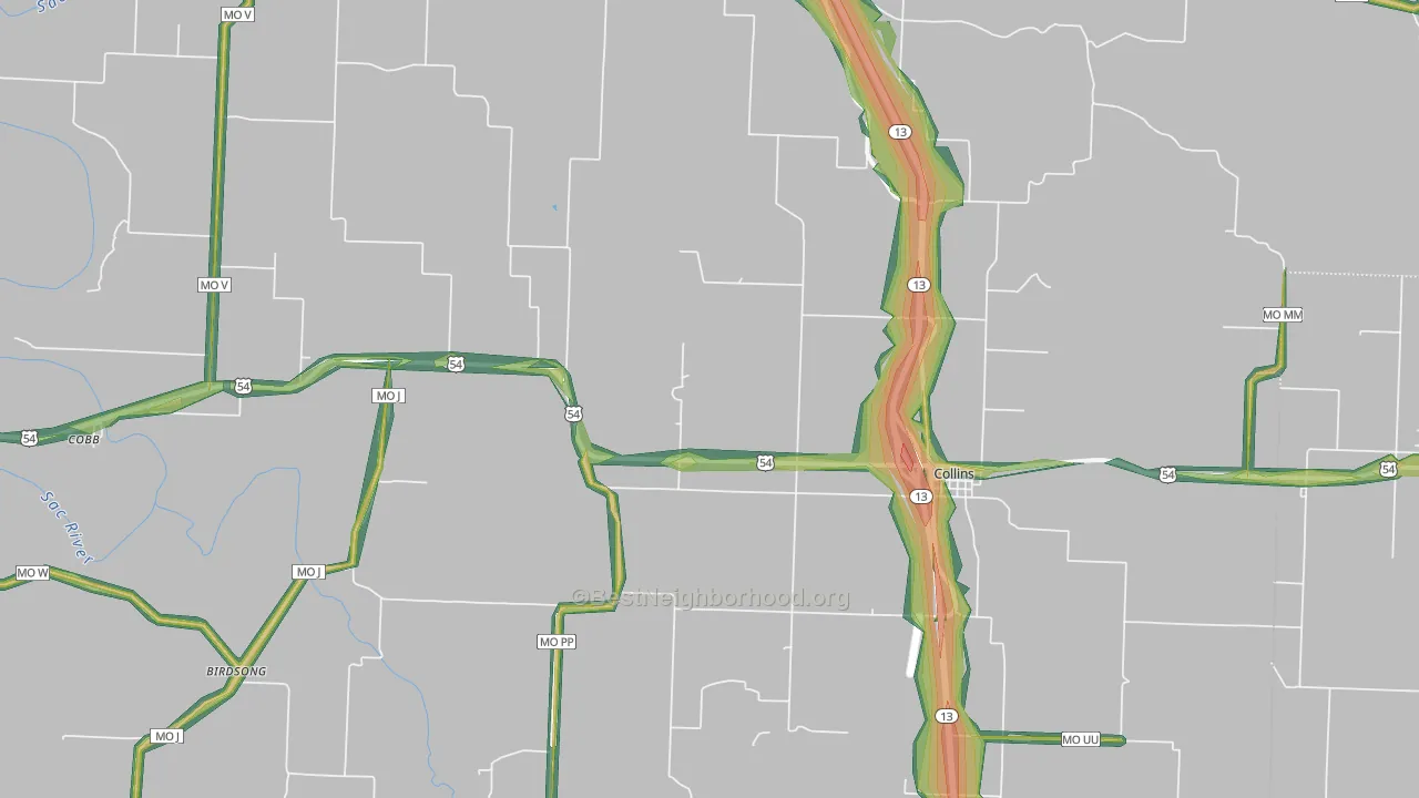 Collins, MO Map of Noise Levels in Collins