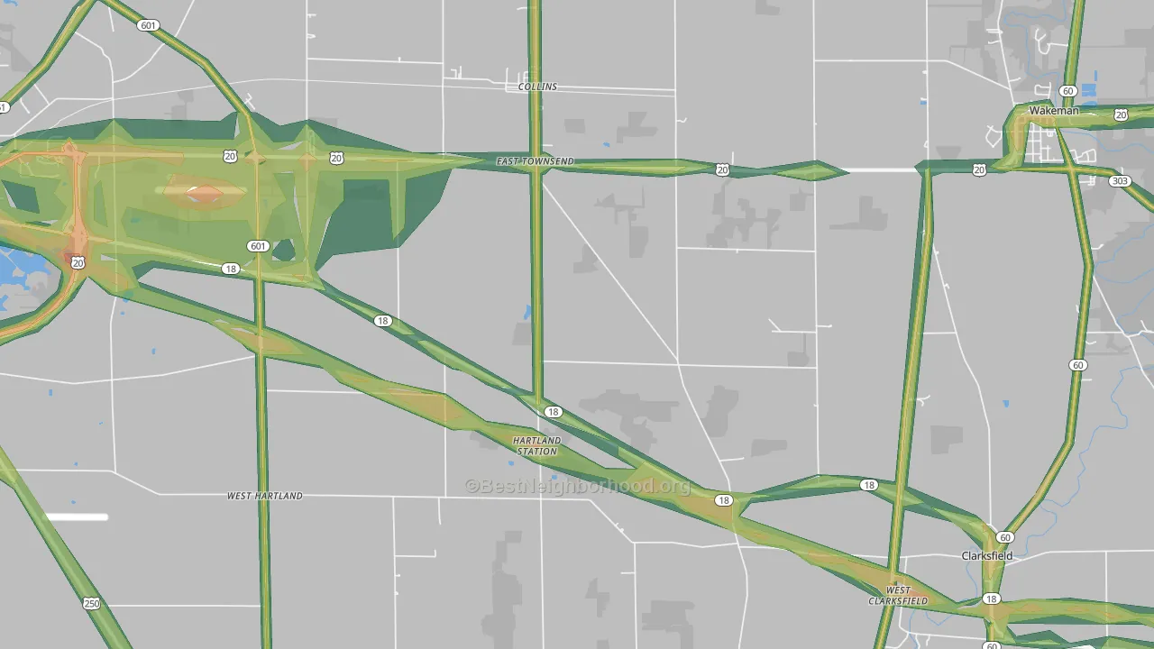 Collins, OH Map of Noise Levels in Collins