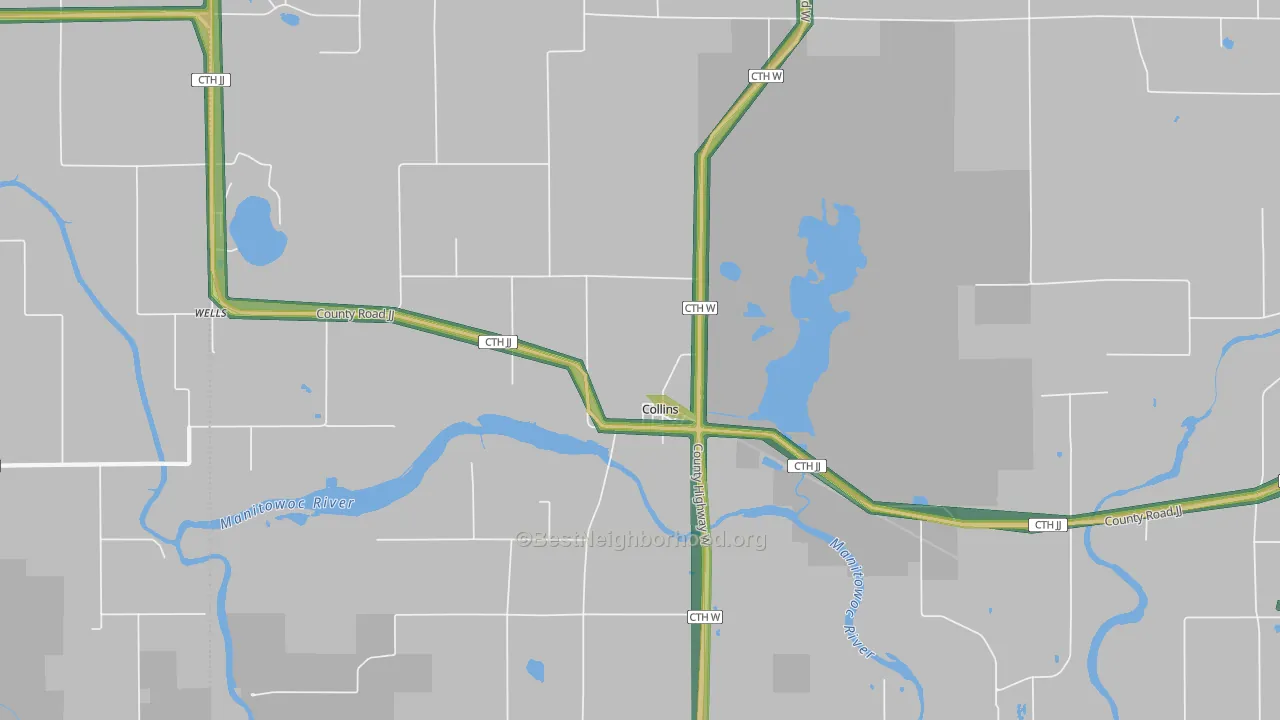 Collins, WI Map of Noise Levels in Collins