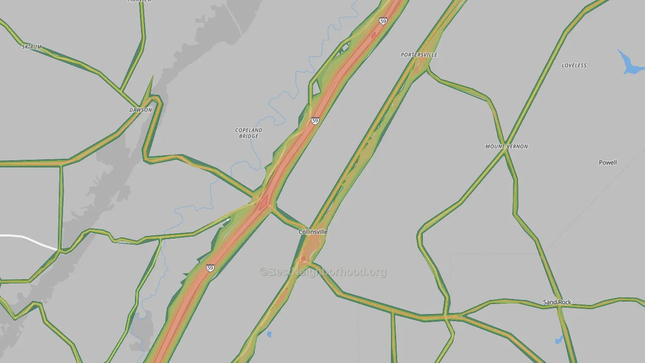 Collinsville, AL Map of Noise Levels in Collinsville