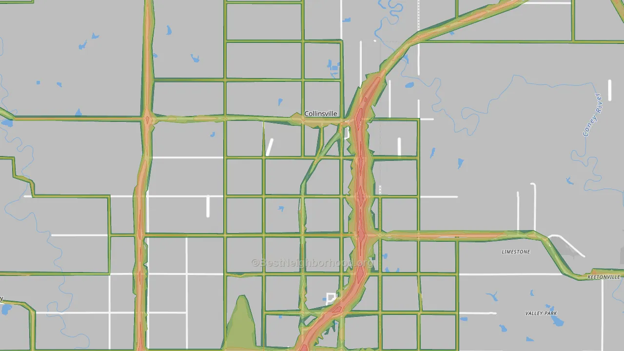 Collinsville, OK Map of Noise Levels in Collinsville