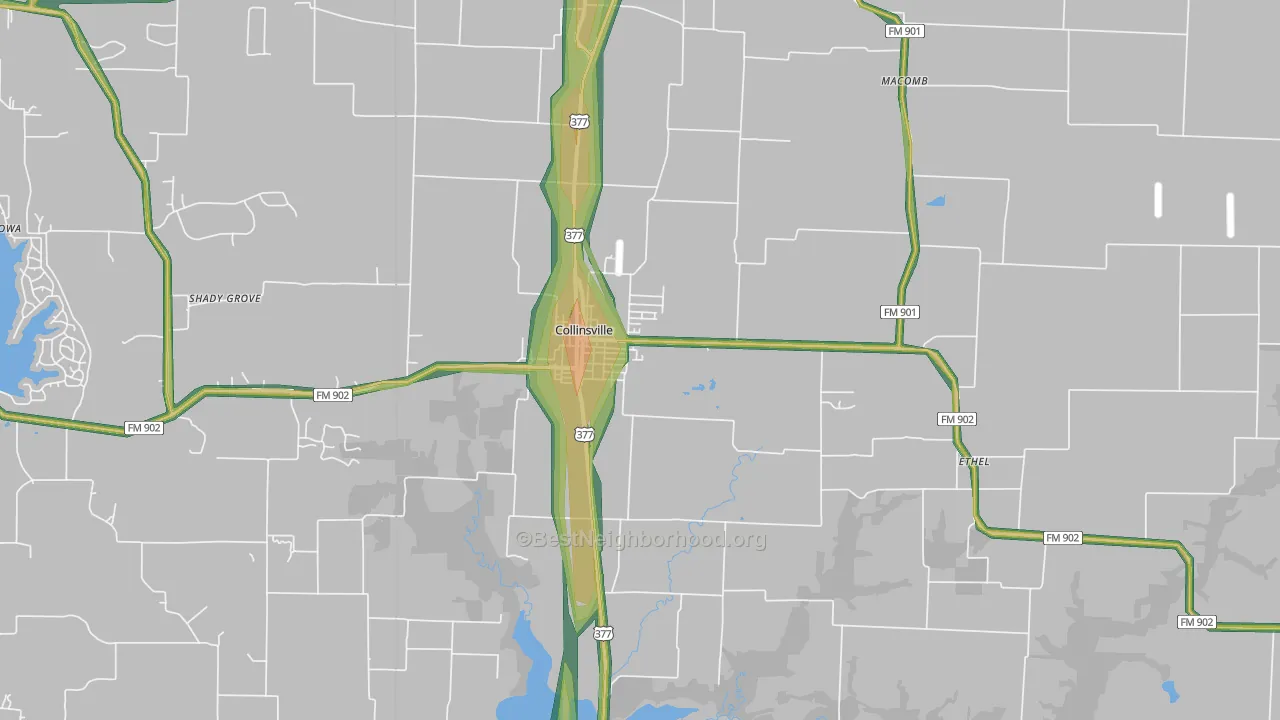 Collinsville, TX Map of Noise Levels in Collinsville