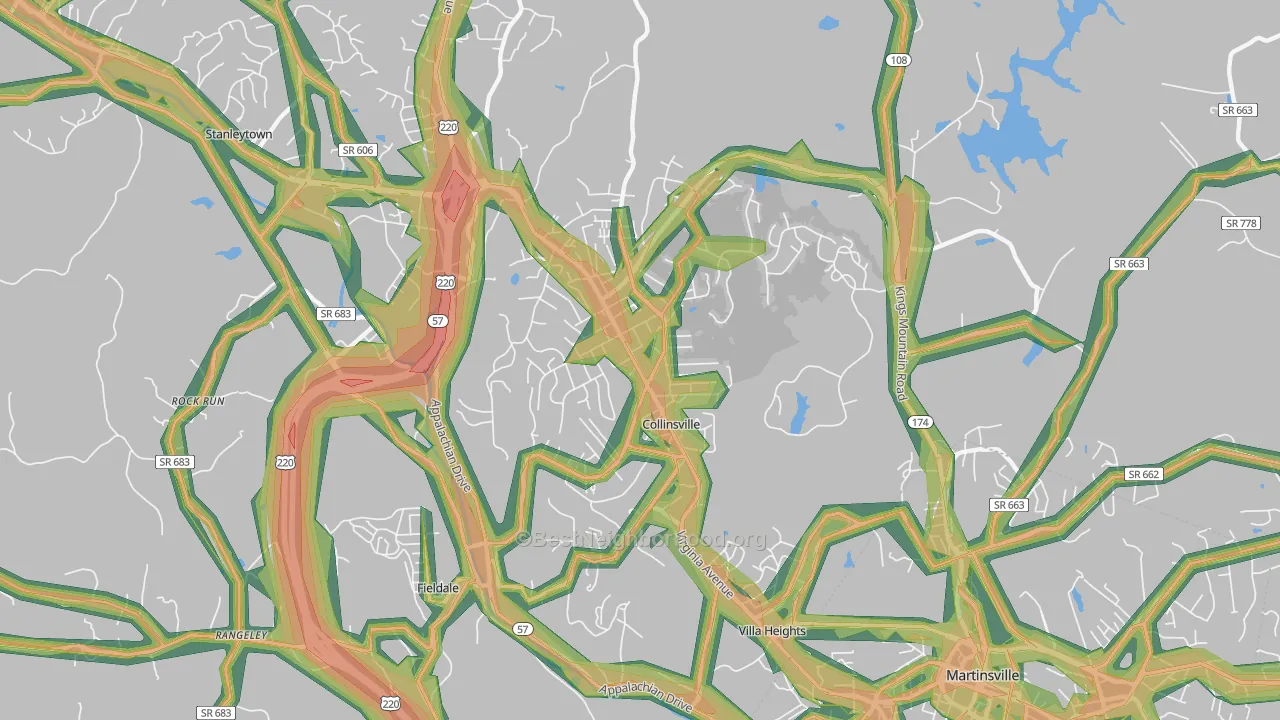 Collinsville, VA Map of Noise Levels in Collinsville