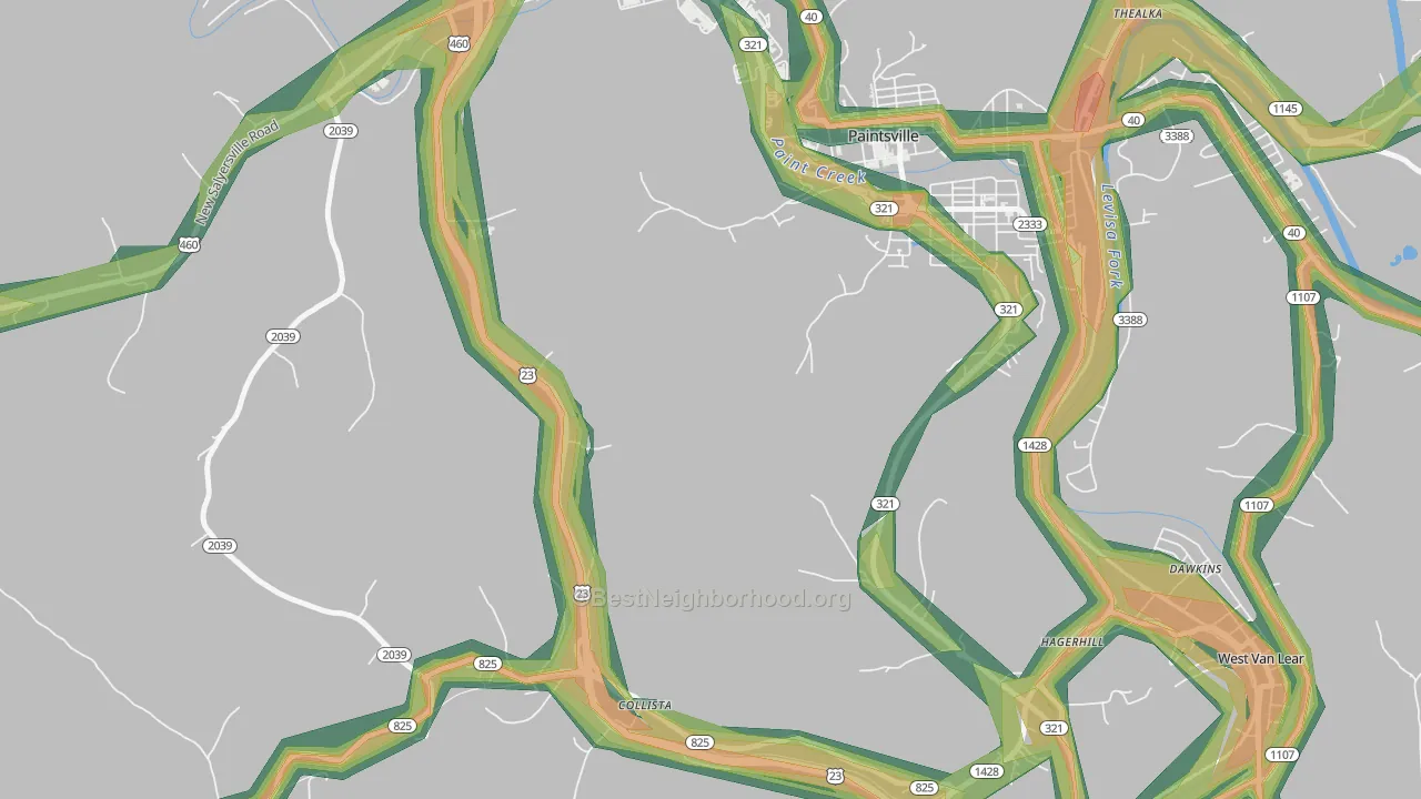Collista, KY Map of Noise Levels in Collista