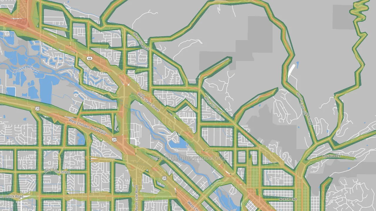 Collister, Boise, ID Map of Noise Levels in Collister