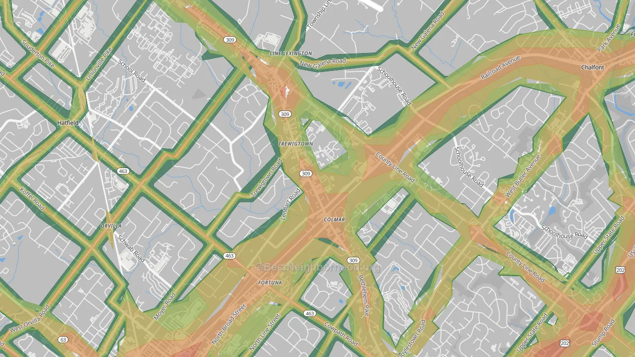 Colmar, PA Map of Noise Levels in Colmar