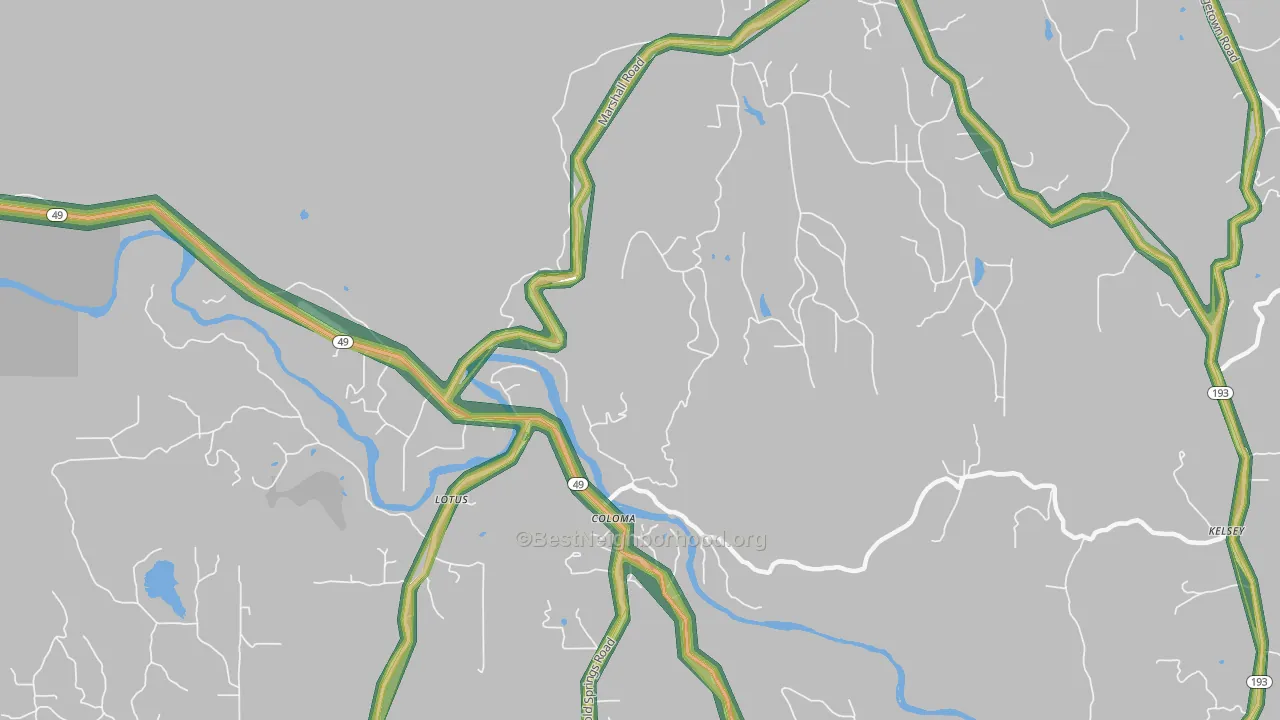 Coloma, CA Map of Noise Levels in Coloma