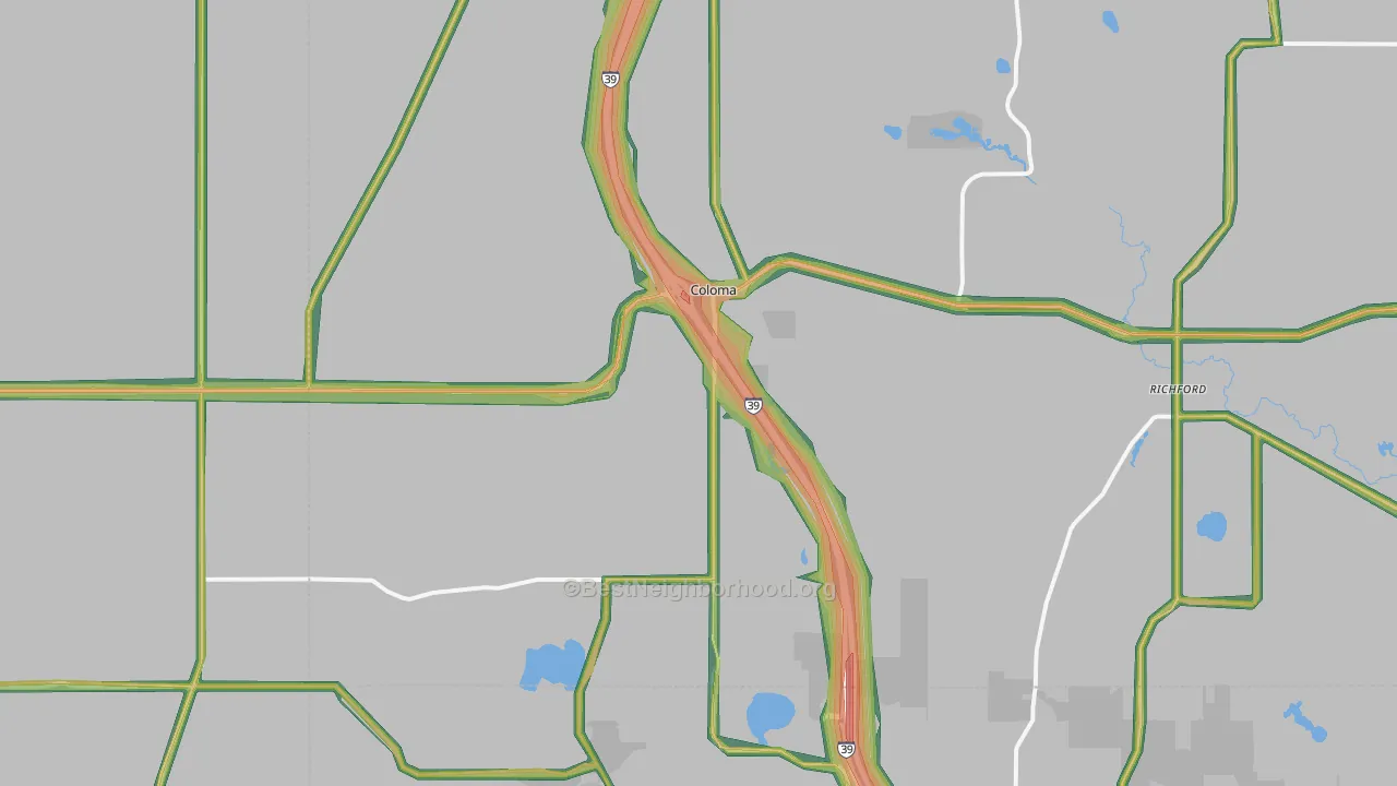 Coloma, WI Map of Noise Levels in Coloma