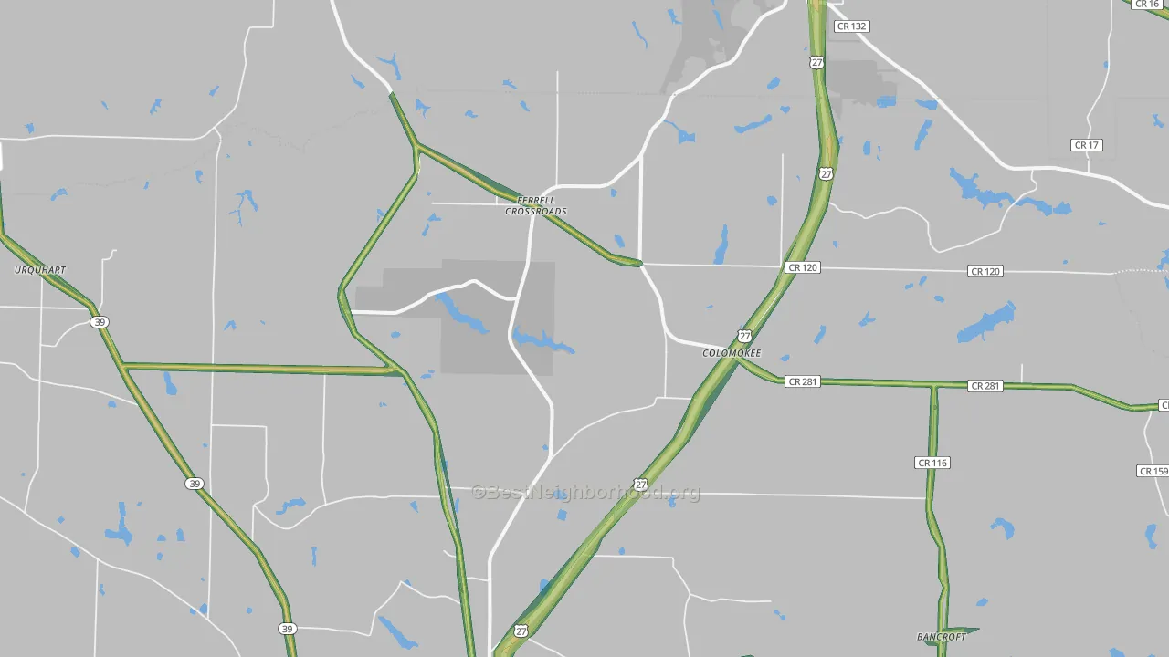 Colomokee, GA Map of Noise Levels in Colomokee