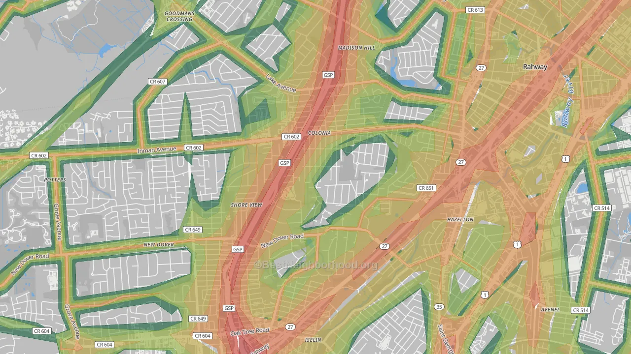 Colonia, NJ Map of Noise Levels in Colonia
