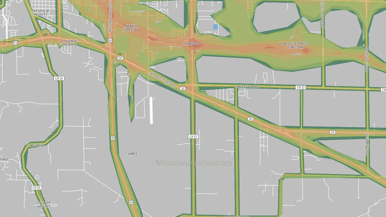 Colonial Heights, AL Map of Noise Levels in Colonial Heights