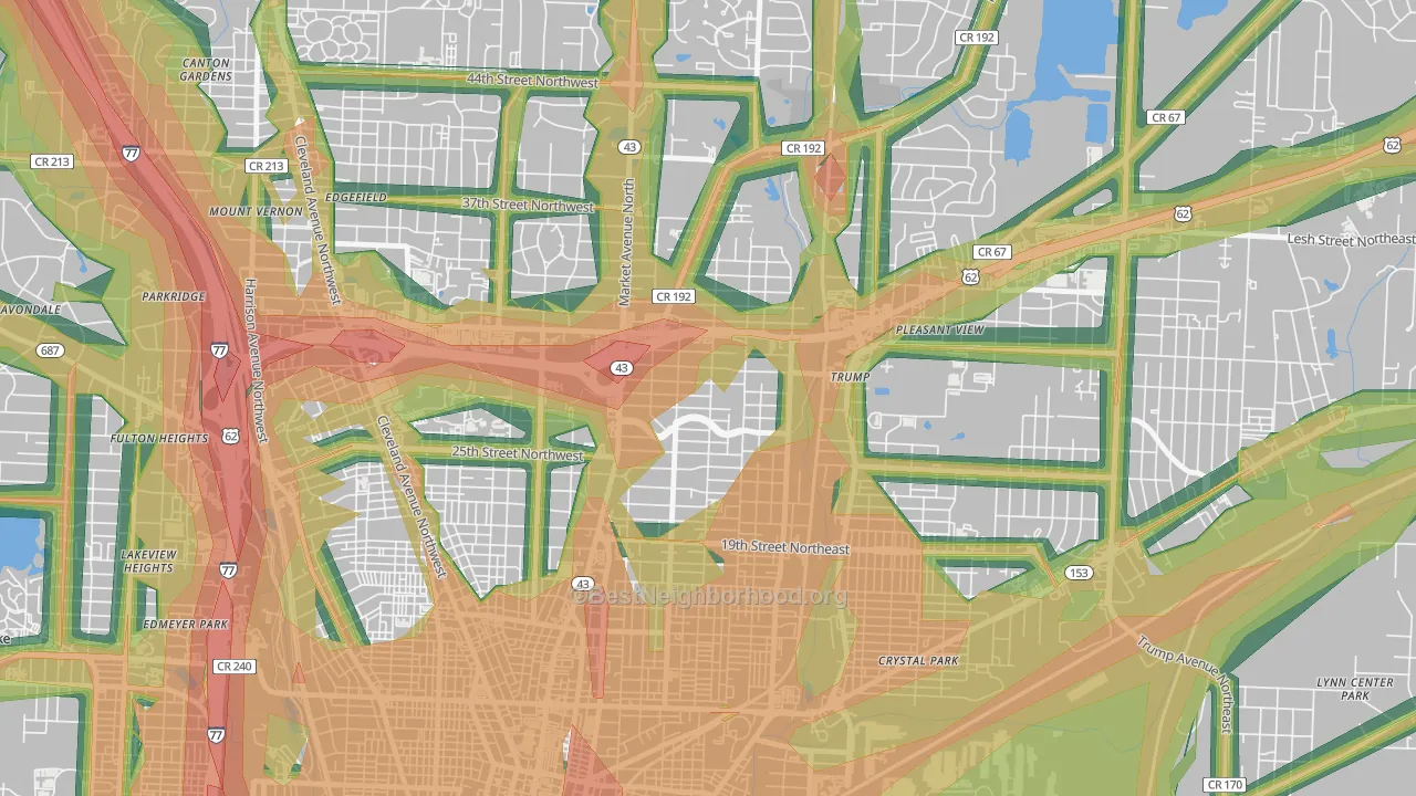 Colonial Heights, Canton, OH Map of Noise Levels in Colonial Heights