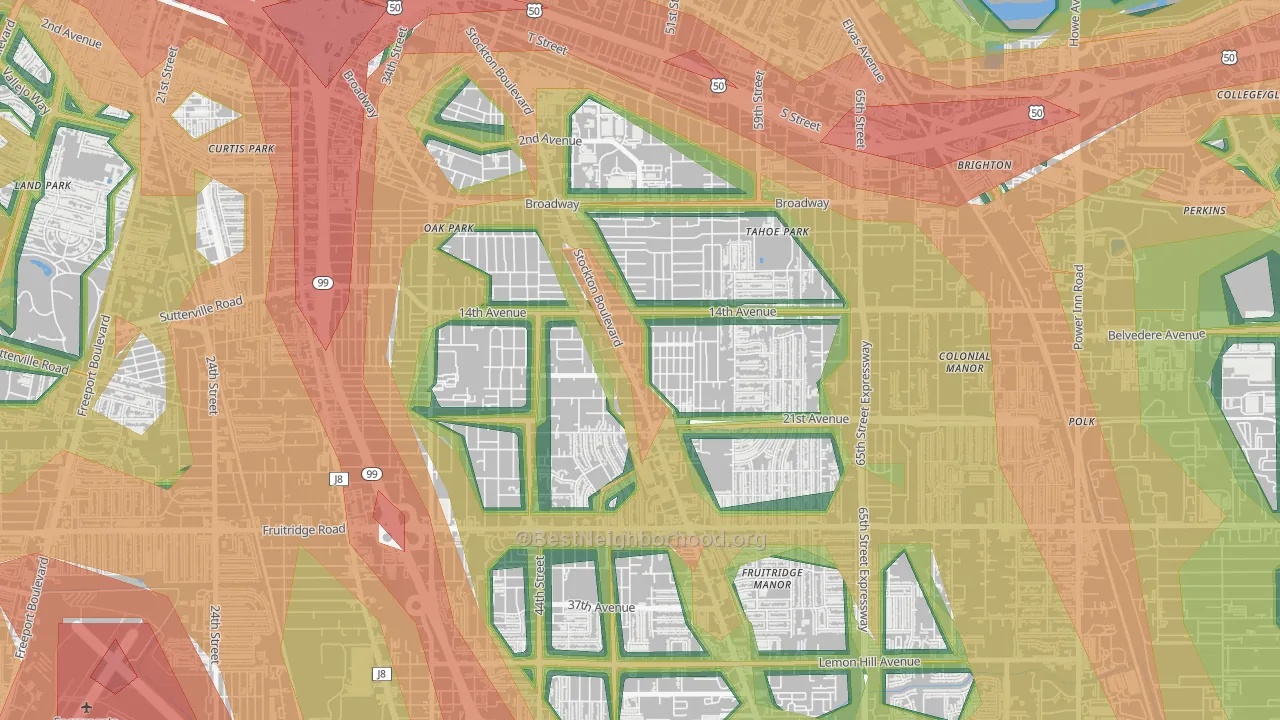 Colonial Heights, Sacramento, CA Map of Noise Levels in Colonial Heights