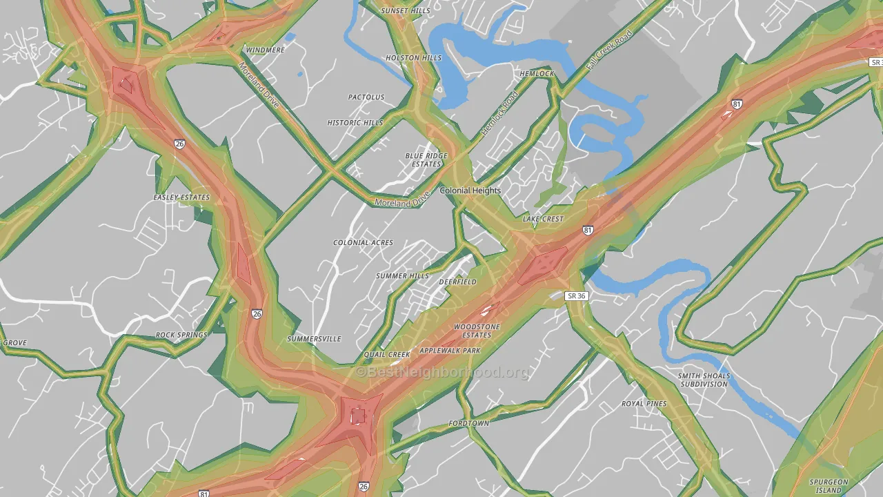 Colonial Heights, TN Map of Noise Levels in Colonial Heights