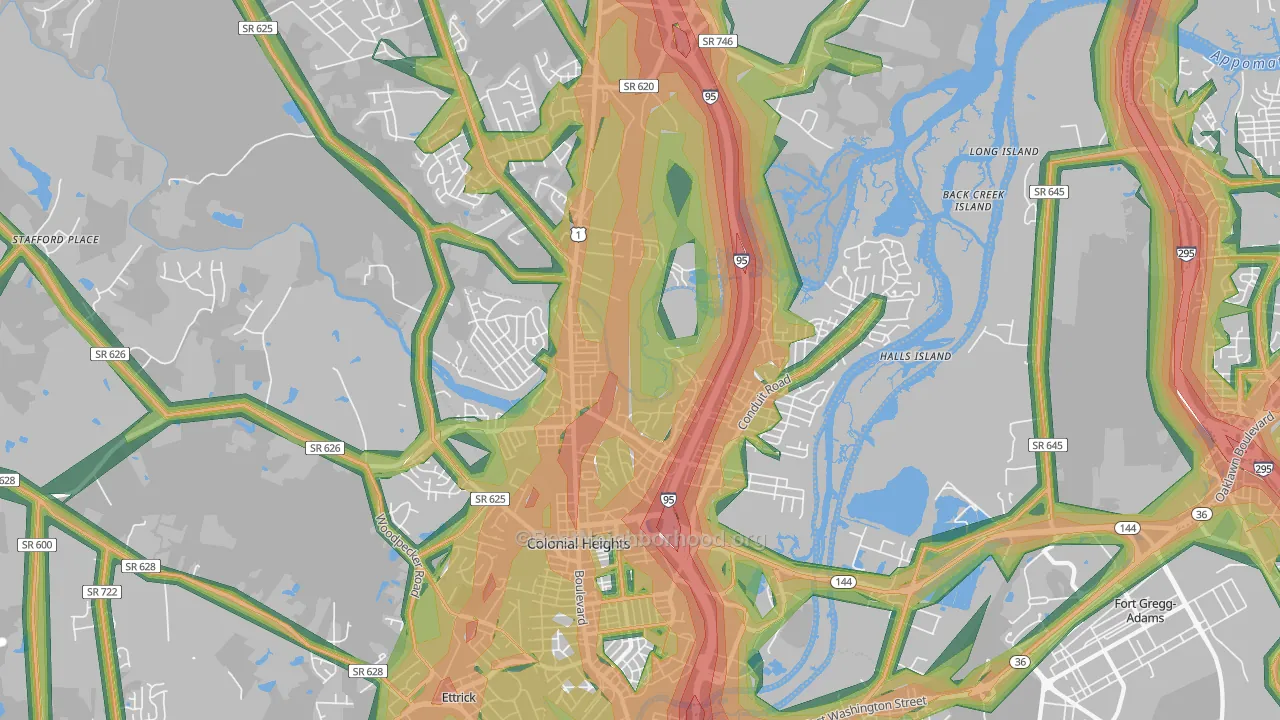 Colonial Heights, VA Map of Noise Levels in Colonial Heights