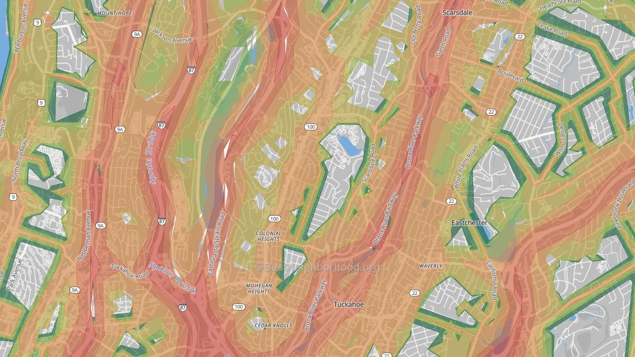 Colonial Heights, Yonkers, NY Map of Noise Levels in Colonial Heights
