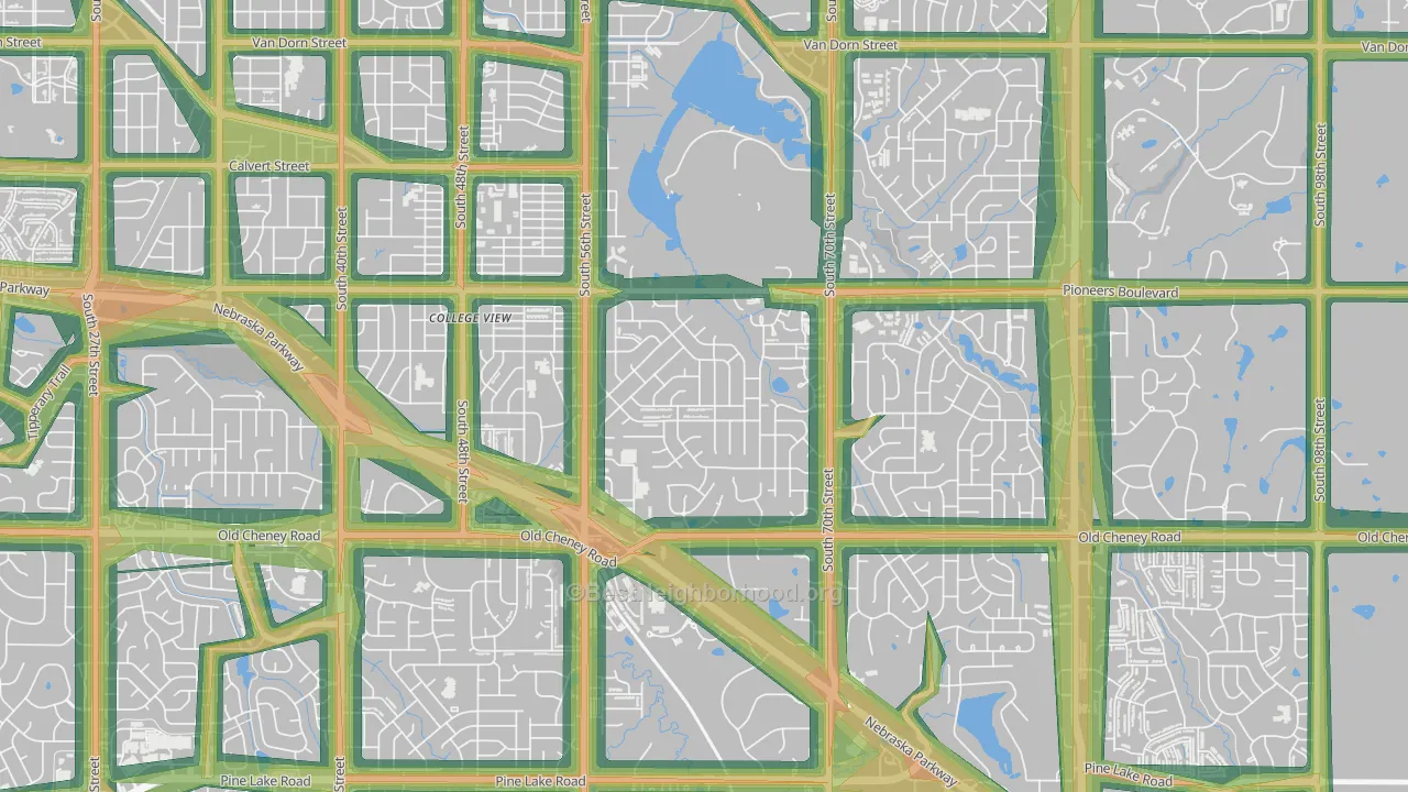Colonial Hills, Lincoln, NE Map of Noise Levels in Colonial Hills