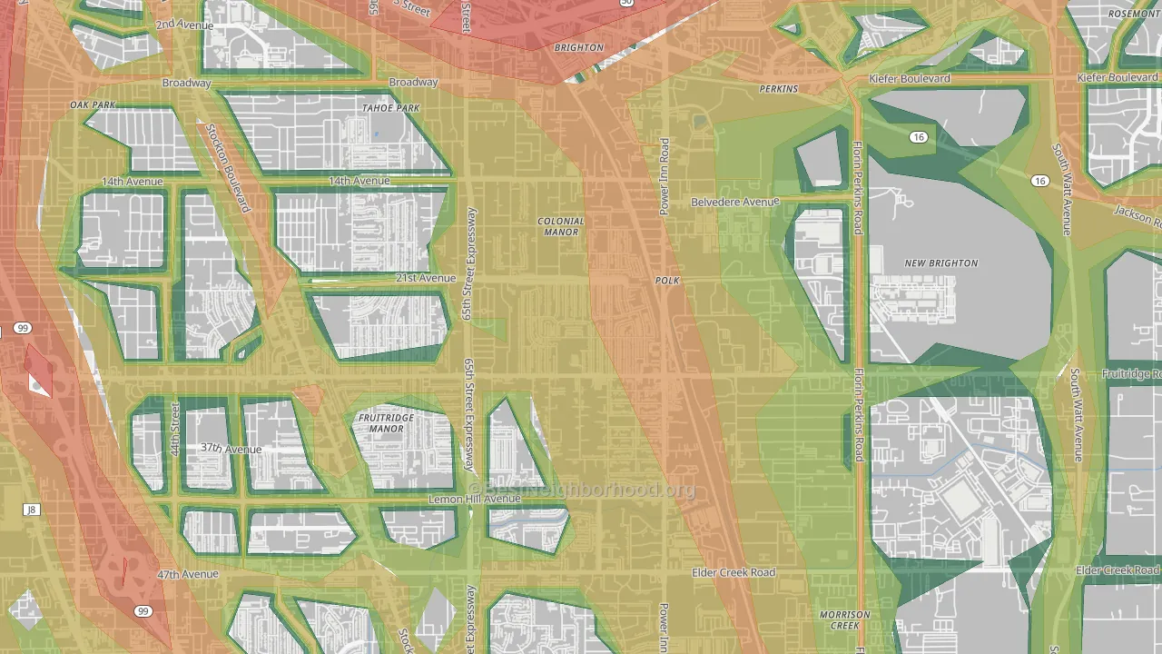 Colonial Village, Sacramento, CA Map of Noise Levels in Colonial Village