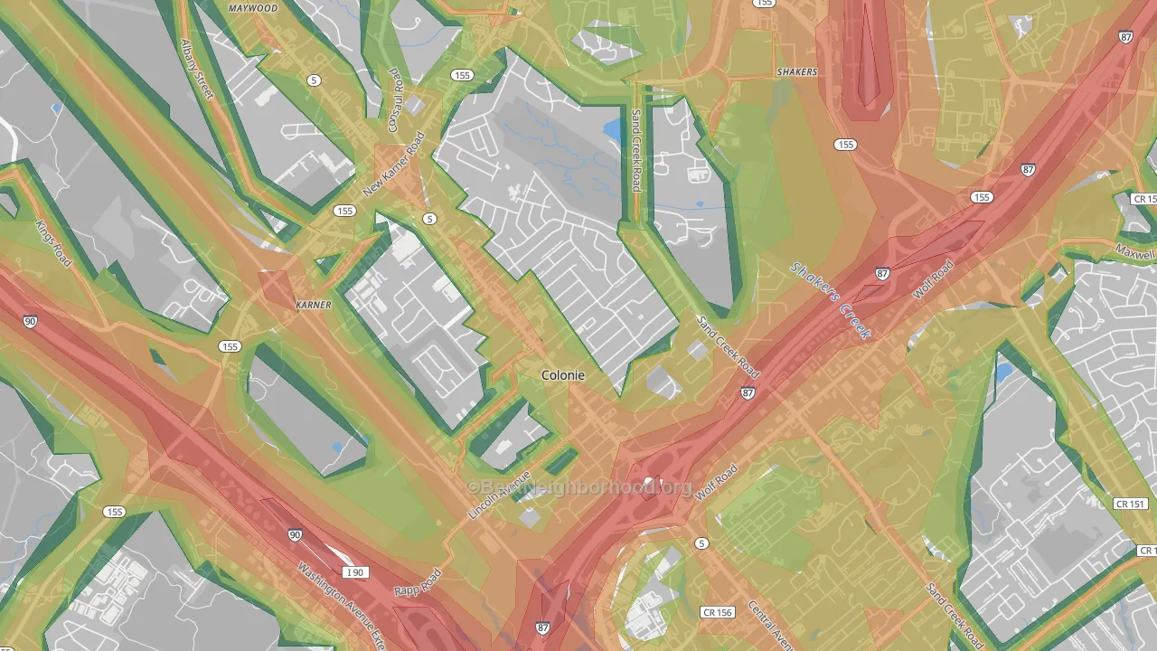 Colonie, NY Map of Noise Levels in Colonie