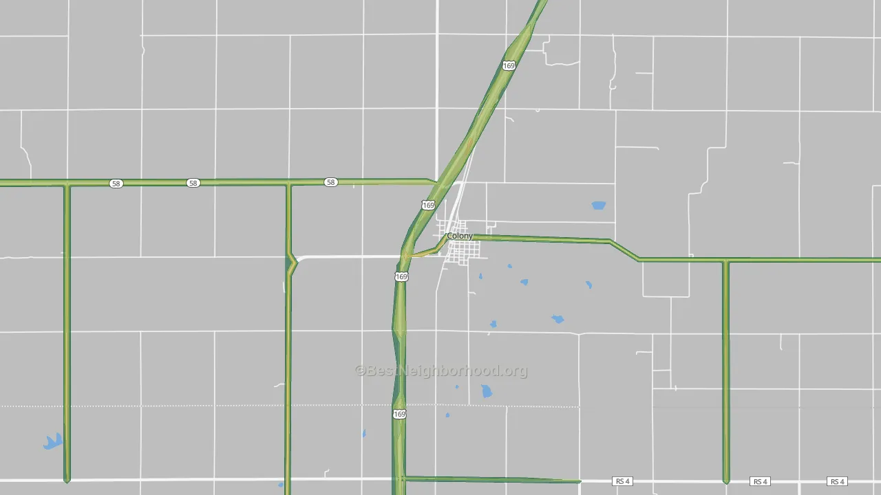 Colony, KS Map of Noise Levels in Colony