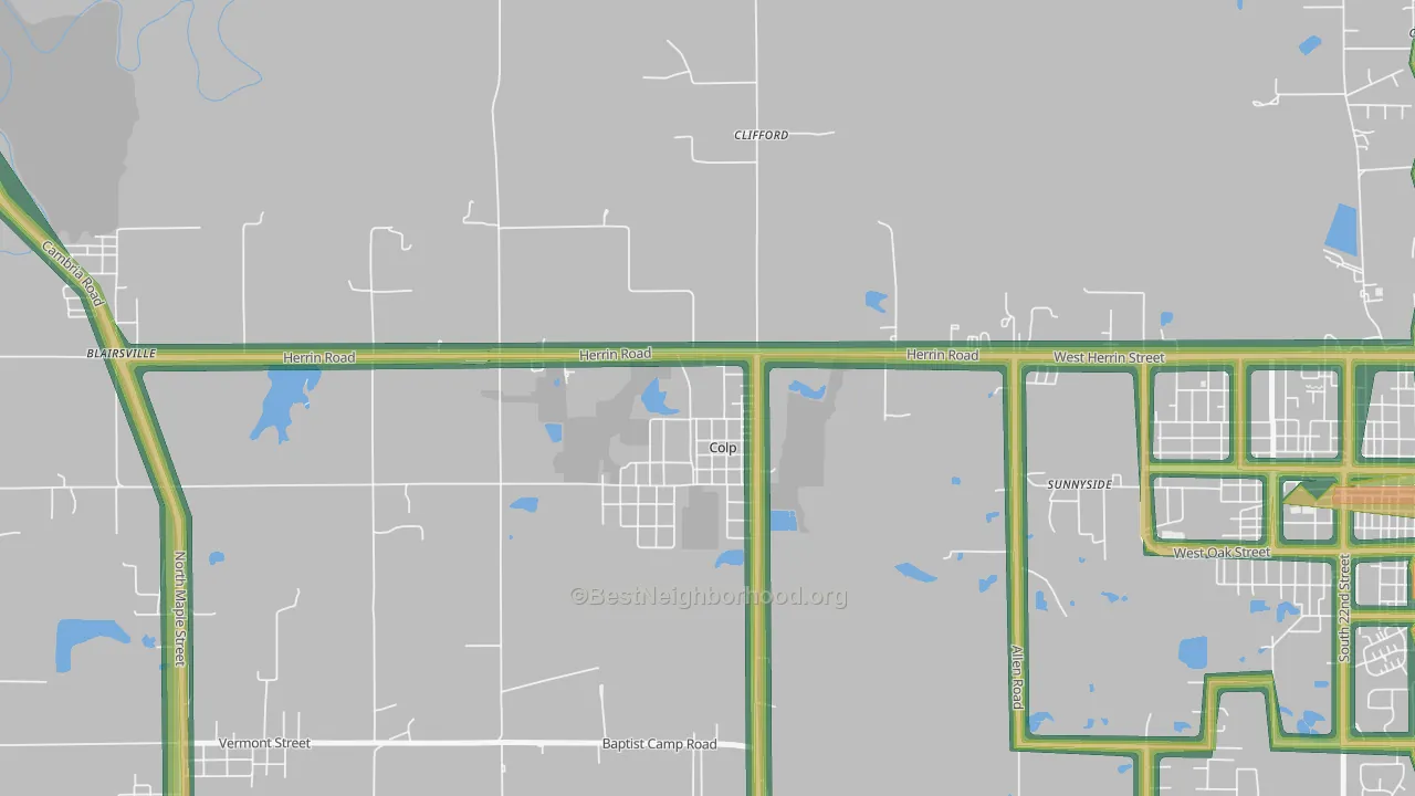 Colp, IL Map of Noise Levels in Colp