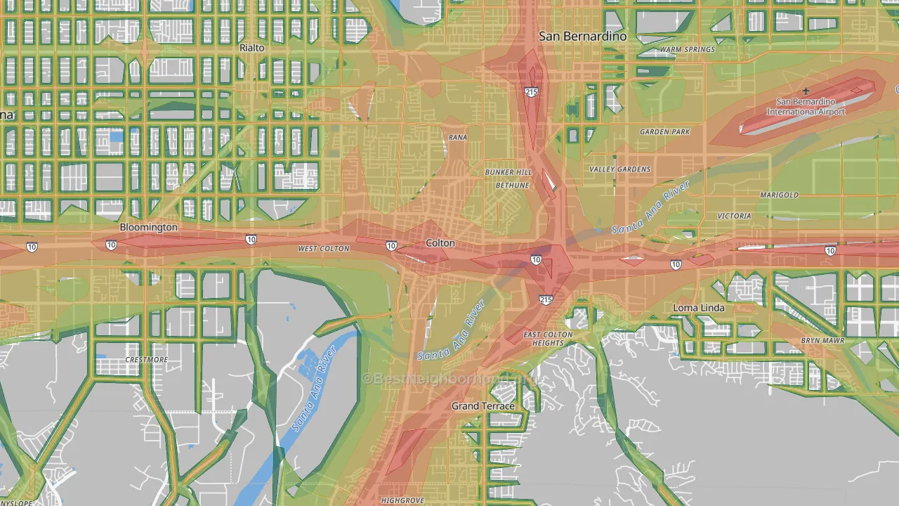 Colton, CA Map of Noise Levels in Colton