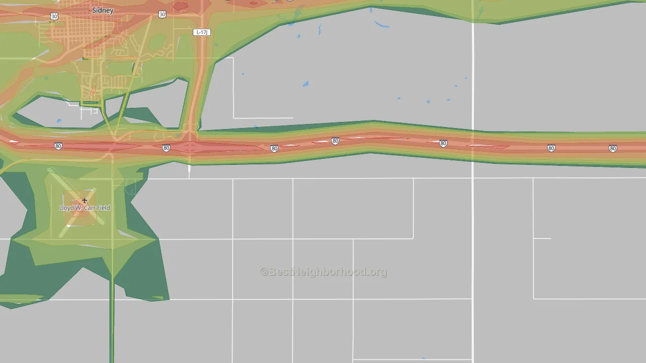 Colton, NE Map of Noise Levels in Colton