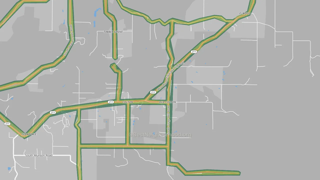 Colton, OR Map of Noise Levels in Colton