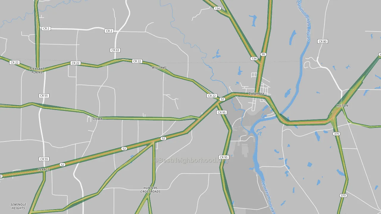 Columbia, AL Map of Noise Levels in Columbia