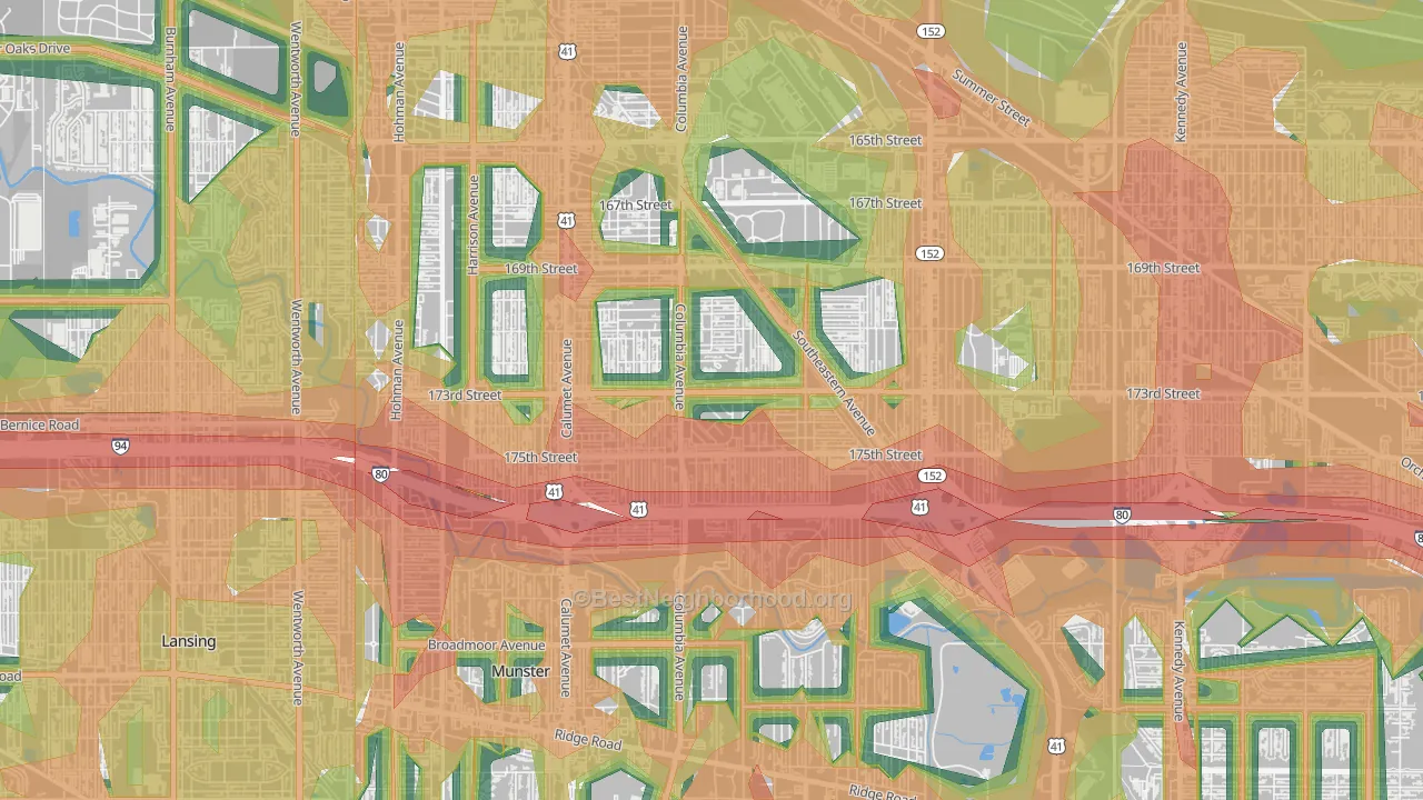 Columbia Center, Hammond, IN Map of Noise Levels in Columbia Center