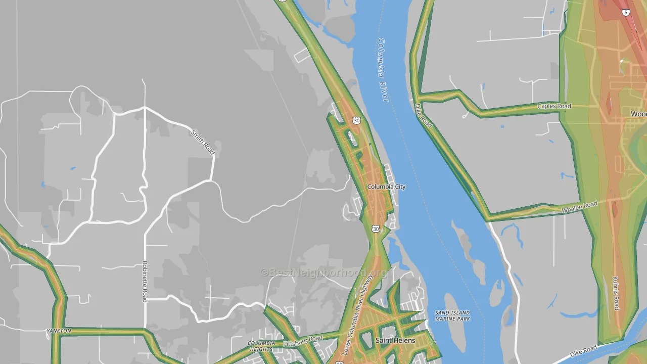 Columbia City, OR Map of Noise Levels in Columbia City
