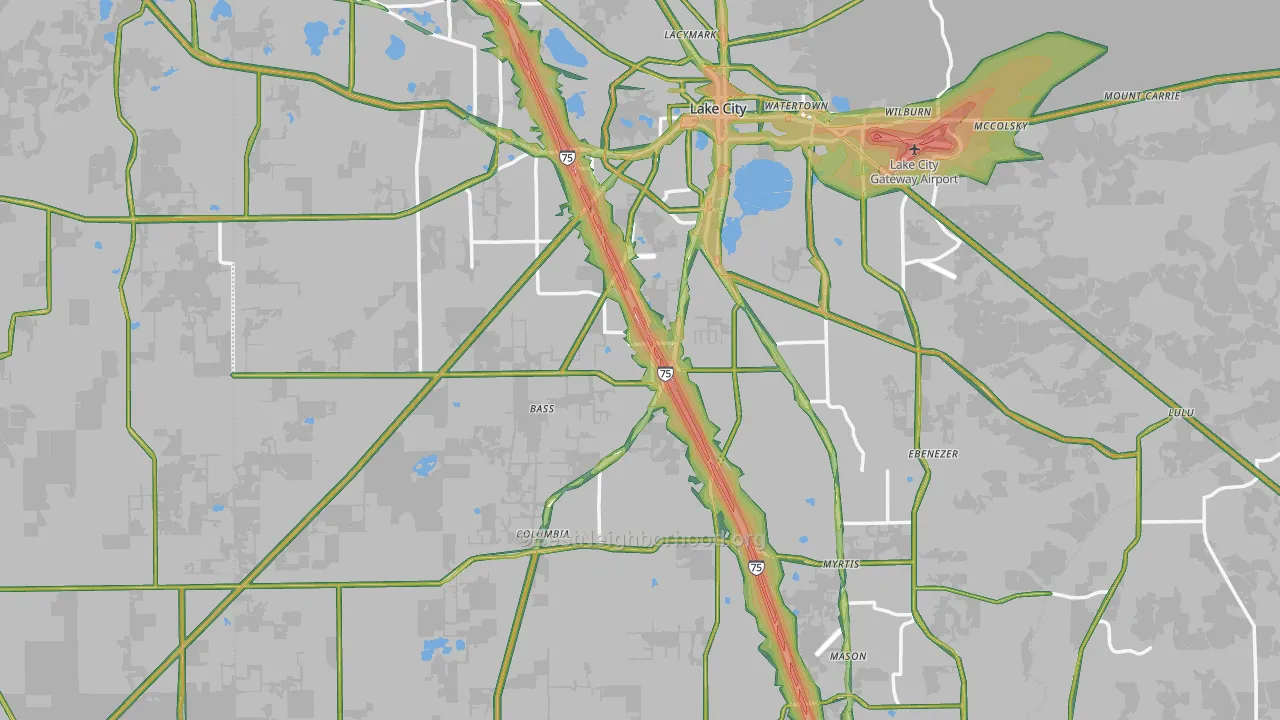 Columbia County, FL Map of Noise Levels in Columbia County