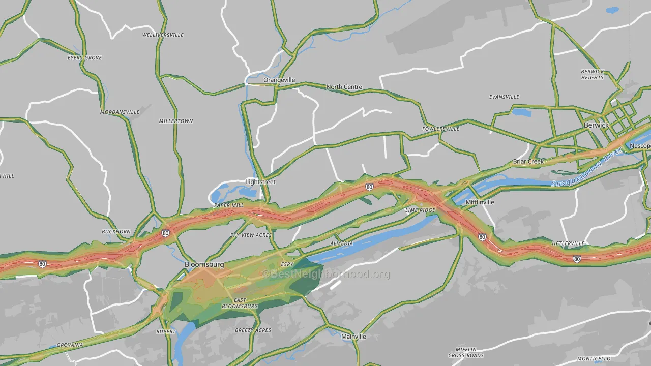 Columbia County, PA Map of Noise Levels in Columbia County