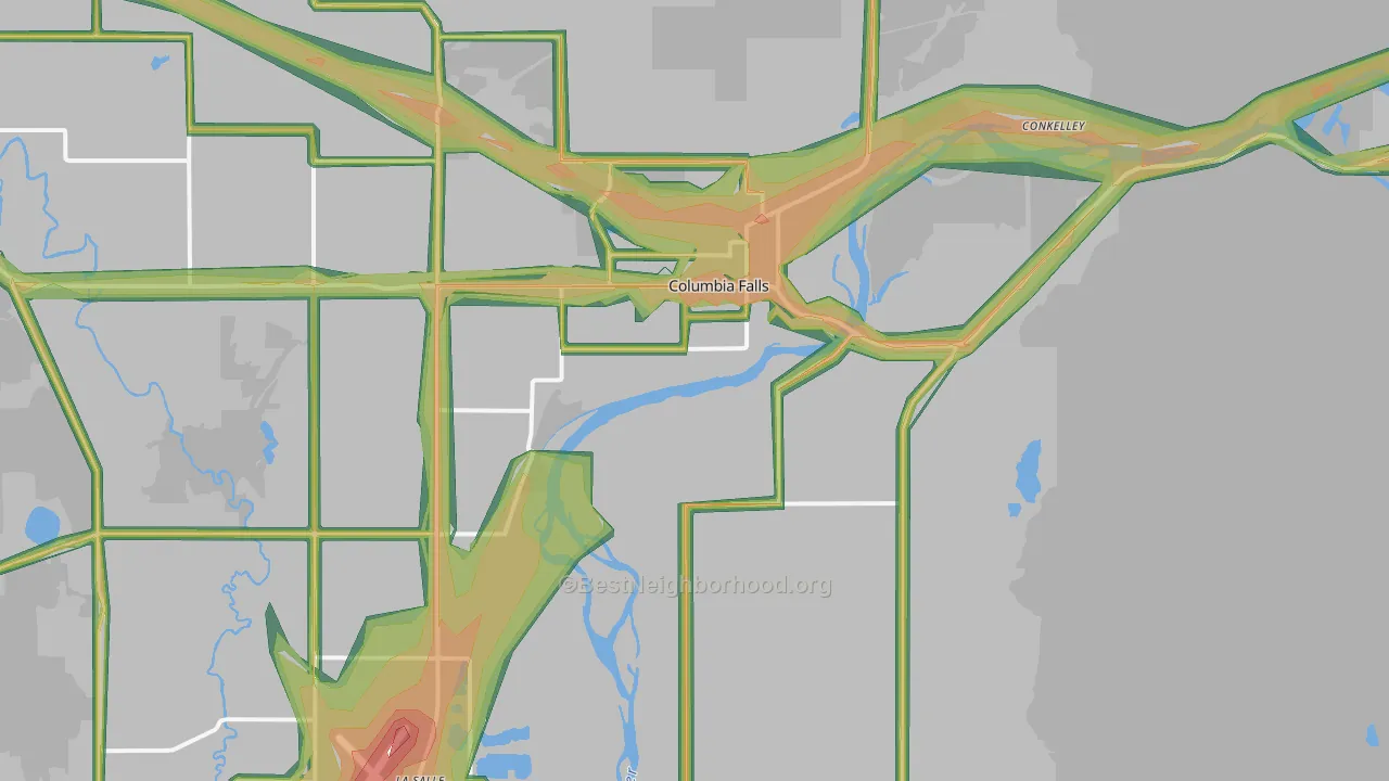 Columbia Falls, MT Map of Noise Levels in Columbia Falls