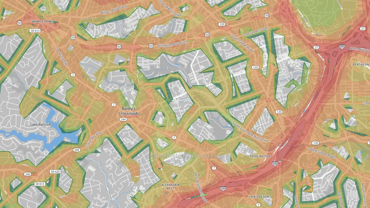 Columbia Forest, Arlington, VA Map of Noise Levels in Columbia Forest