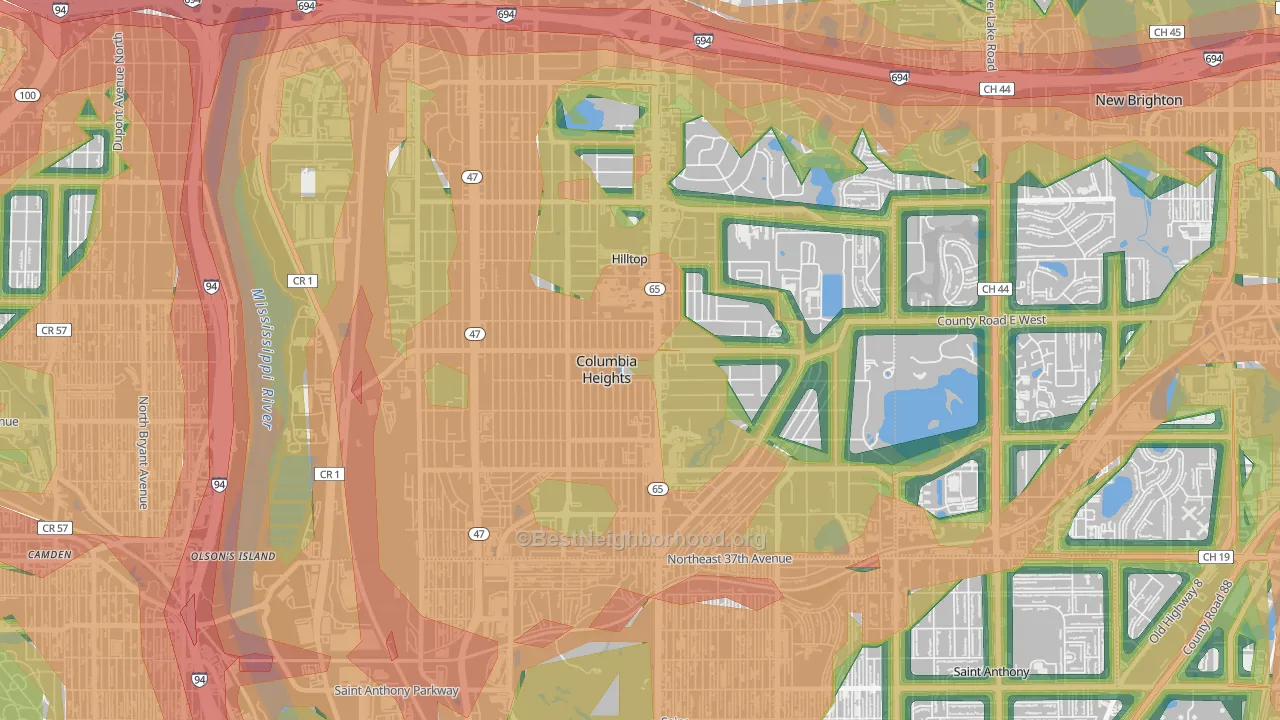 Columbia Heights, MN Map of Noise Levels in Columbia Heights