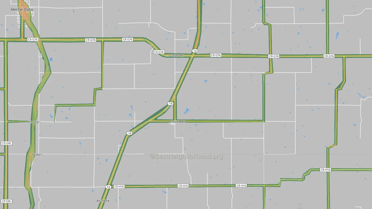 Columbia, IA Map of Noise Levels in Columbia