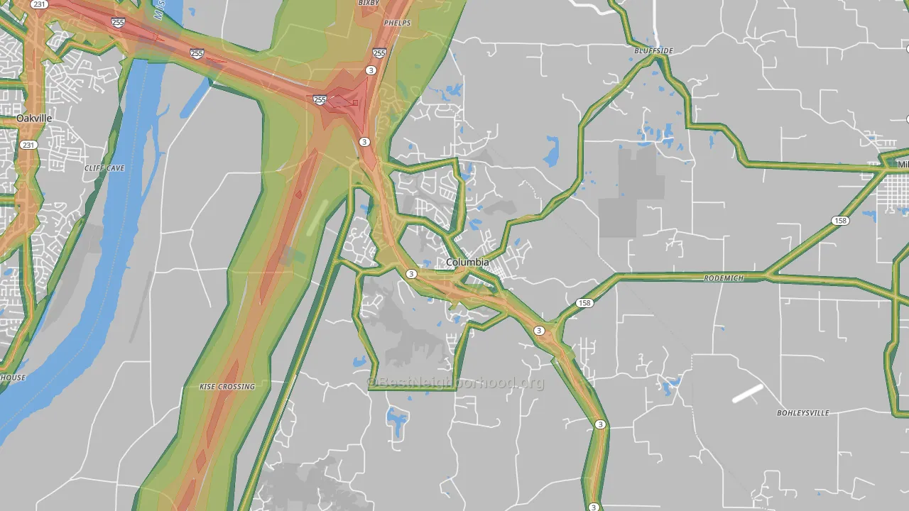 Columbia, IL Map of Noise Levels in Columbia