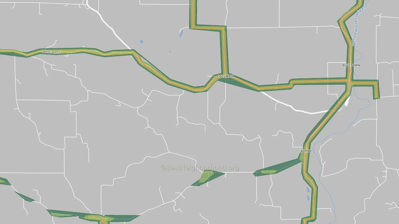 Columbia, IN Map of Noise Levels in Columbia