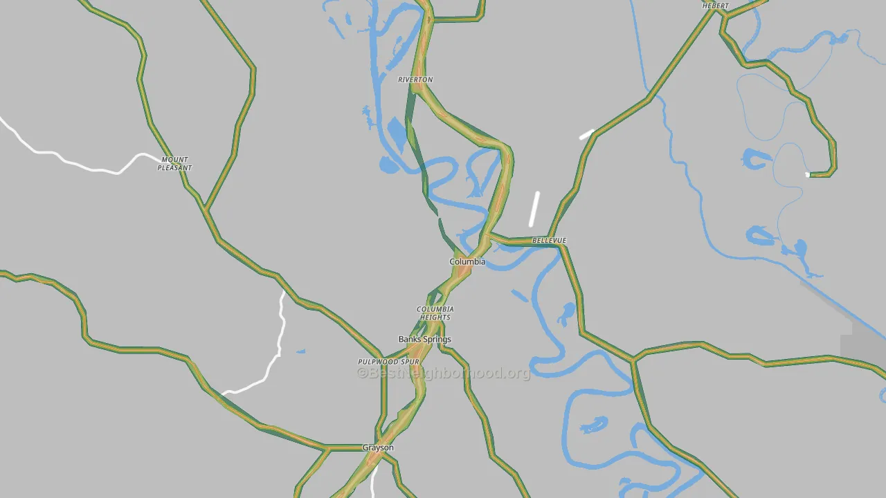 Columbia, LA Map of Noise Levels in Columbia
