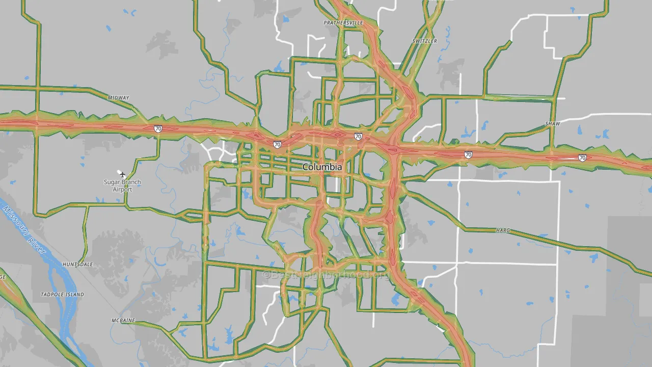 Columbia, MO Map of Noise Levels in Columbia