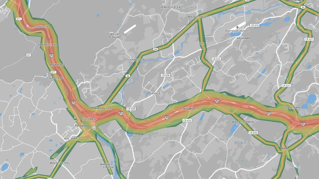 Columbia, NJ Map of Noise Levels in Columbia
